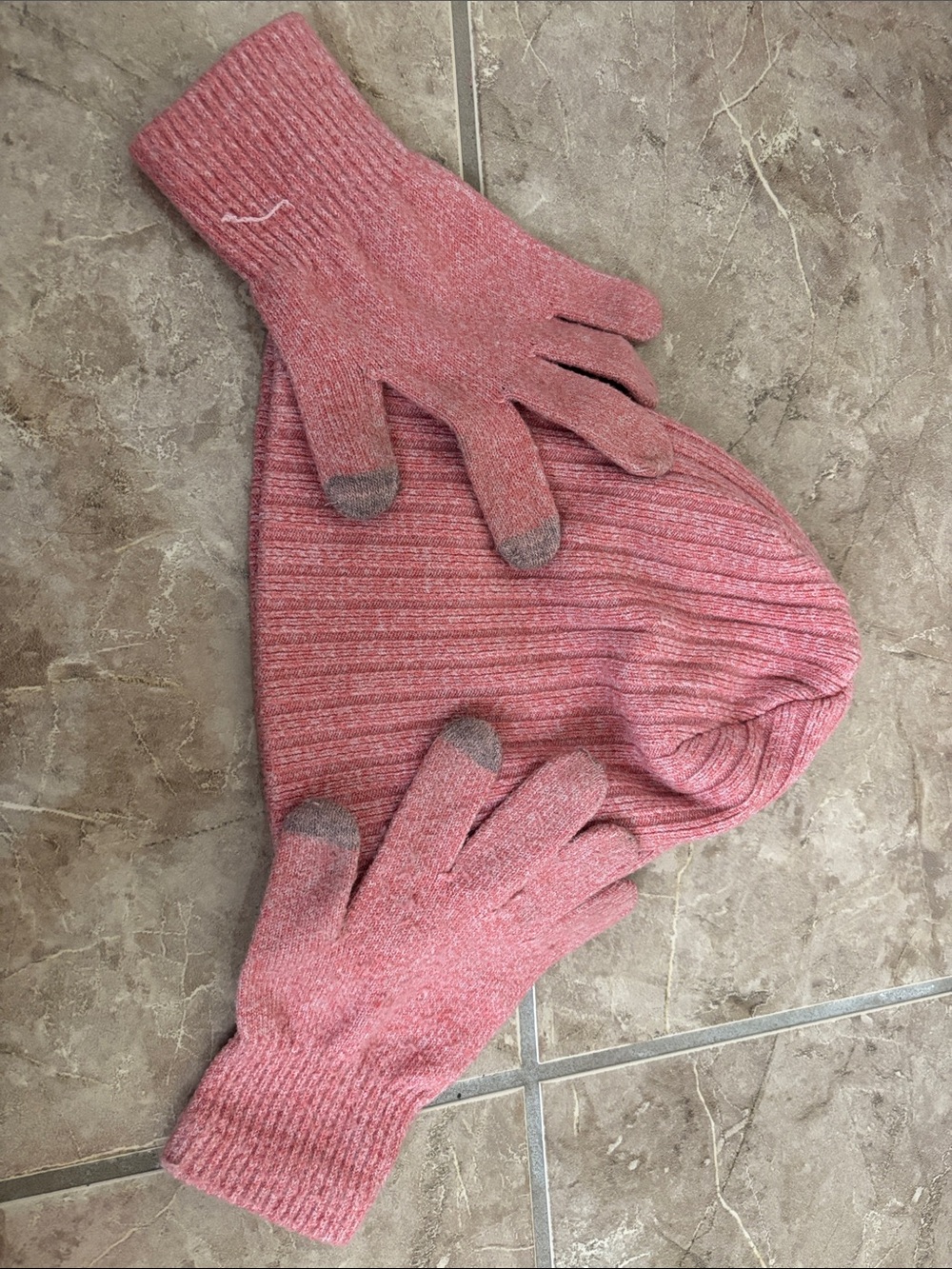 Time and Tru Pink Knit Beanie and Gloves Set